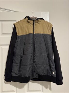 Men's Quilted Colorblock uHooded Puffer Jacket - Black, Gray & Tan